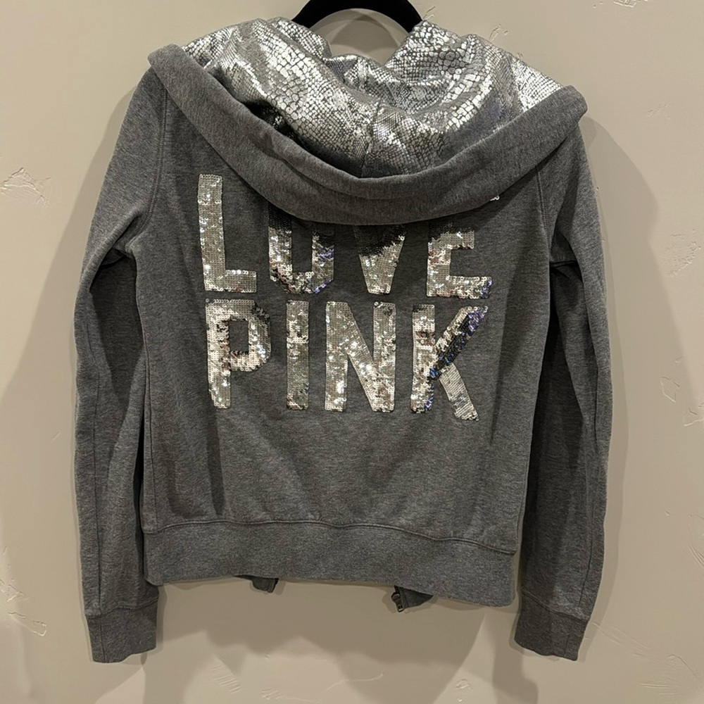 Pink brand zip hoodie with sequins.  Womens small. GUC love Pink